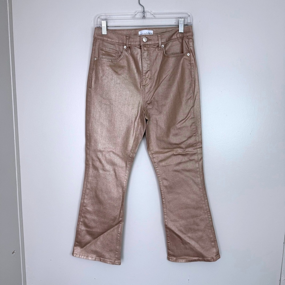 LOFT Jeans Womens 6 The Kick Crop Rose Gold Metallic Coated High Rise Pants